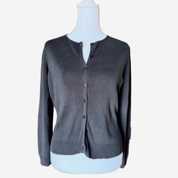 Ann Taylor Factory Women’s MP Black Button-Down Cardigan Round Neck - Picture 1 of 6